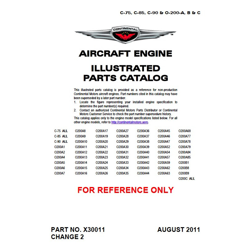 CONTINENTAL ENGINES  C75 C85 C90 0-200 PARTS MANUAL 3 